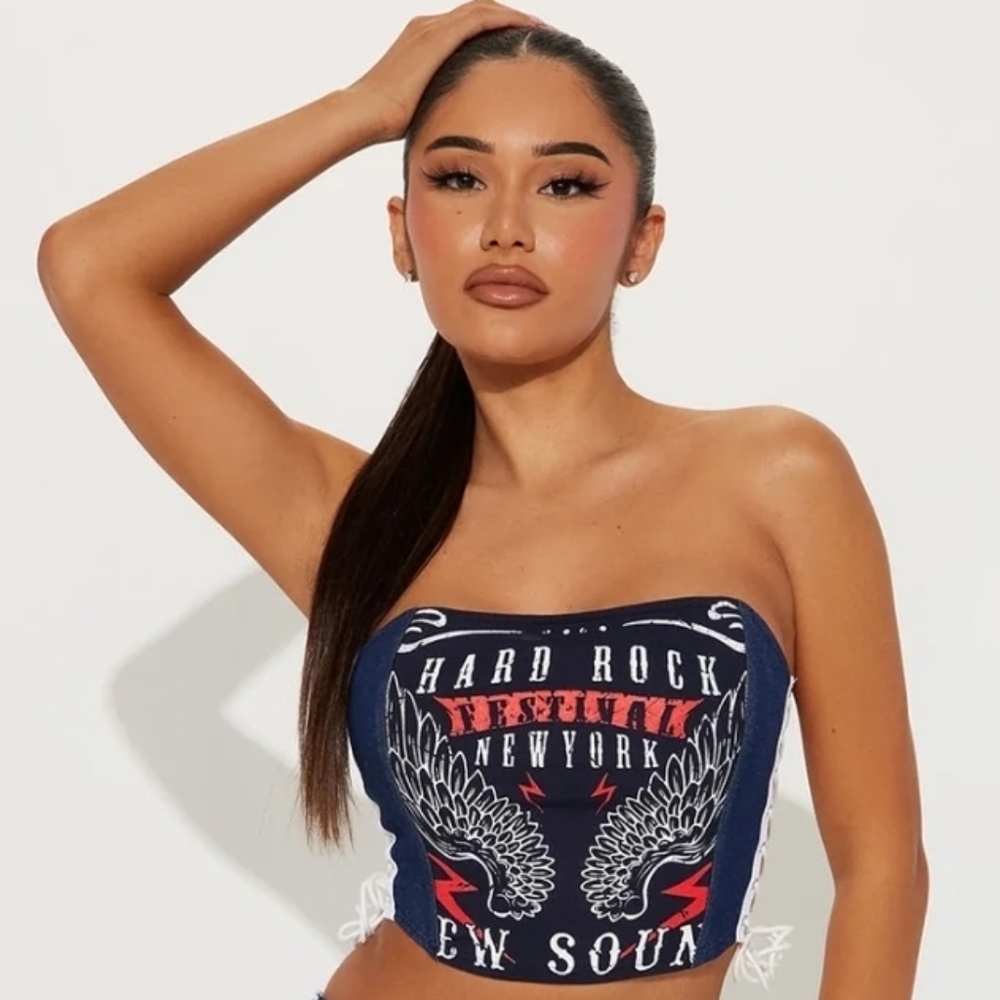 Fashion Nova Rock On Babe Hard Rock Lace Up Corset Top size L